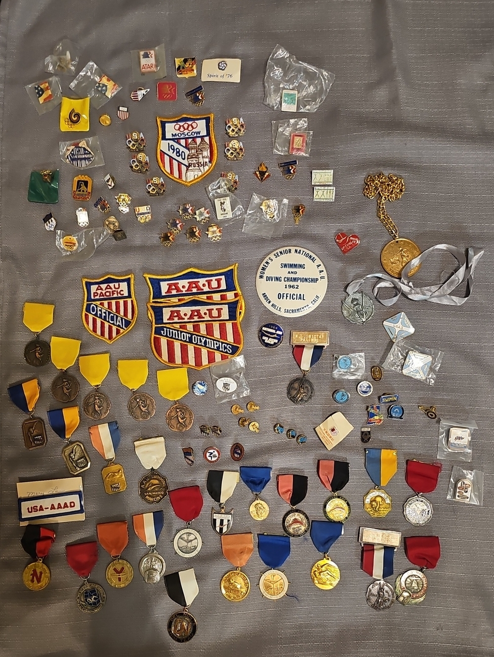 110 Vintage Sport Pins And Awards, Including USA Olympics Memorabilia Pins